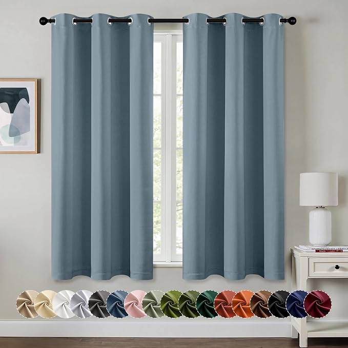 MIULEE Blackout Curtains for Bedroom 2 Panel 40 x 63 Inch Long Greyish Blue | by MIULEE