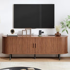 63" Fluted TV Stand with Power Outlet, Modern Media Console with Sliding Doors - Image 7