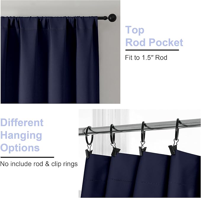 Simplebrand Ava Navy Blue Blackout Extra Long 10ft Curtains - Image 4