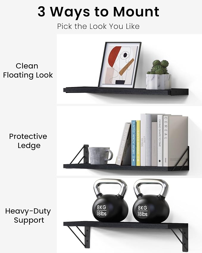 BAYKA Wall Mounted Floating Bathroom Shelves, Wood Floating Wall Shelf - Image 7