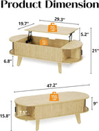 Oval Coffee Table with Storage, 47.2" Lift Top Coffee Table - Image 2