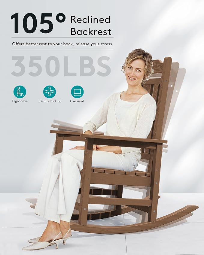 SERWALL Oversized Rocking Chair Set of 2 Outdoor, HDPE Outdoor Rocking Chairs - Image 7