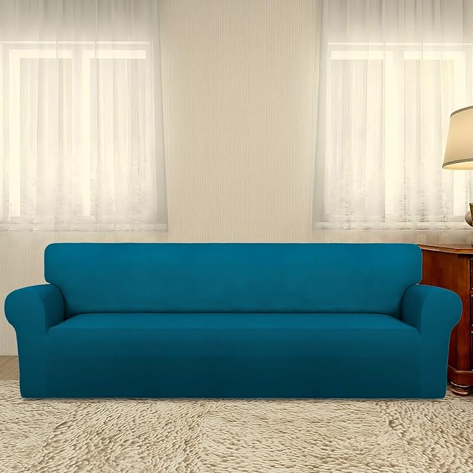 PureFit Stretch Couch Covers for Sofa 4 Seater Slipcovers Peacock Blue | - Image 2