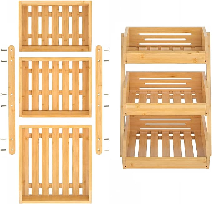 Merysen Large 3 Tier Bamboo Fruit Basket Stand - Image 7