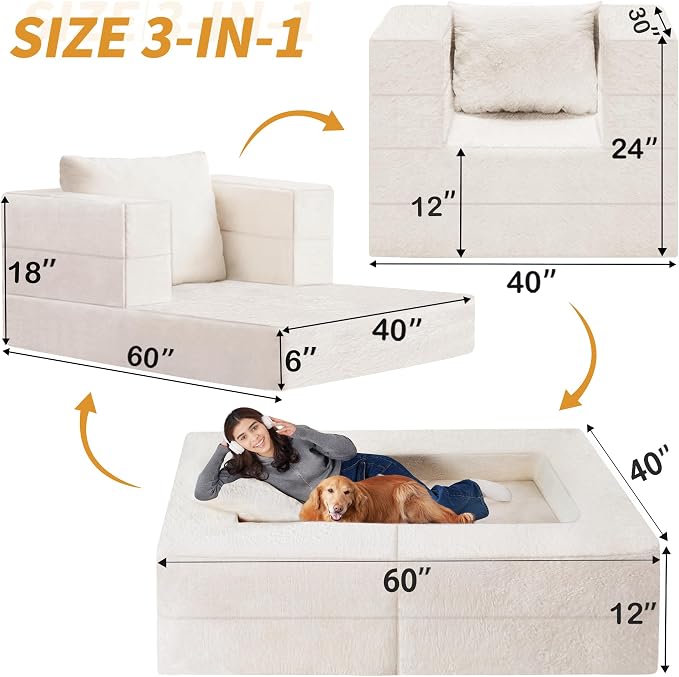 Futon Sofa Bed with Pillow, 3-in-1 Sleeper Sofa Bed with Removable Cover - Image 3
