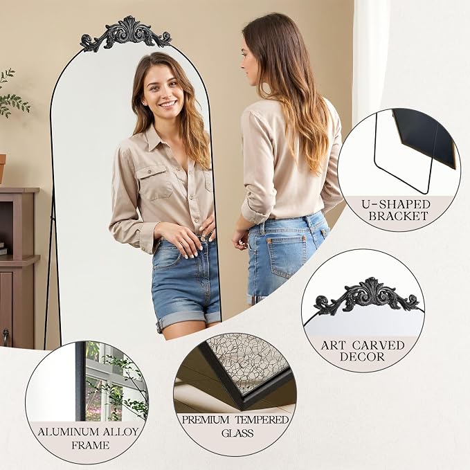 MISSDAY Vintage Baroque Full Length Mirror, Full Metal Frame Stand Up Retro - Image 2