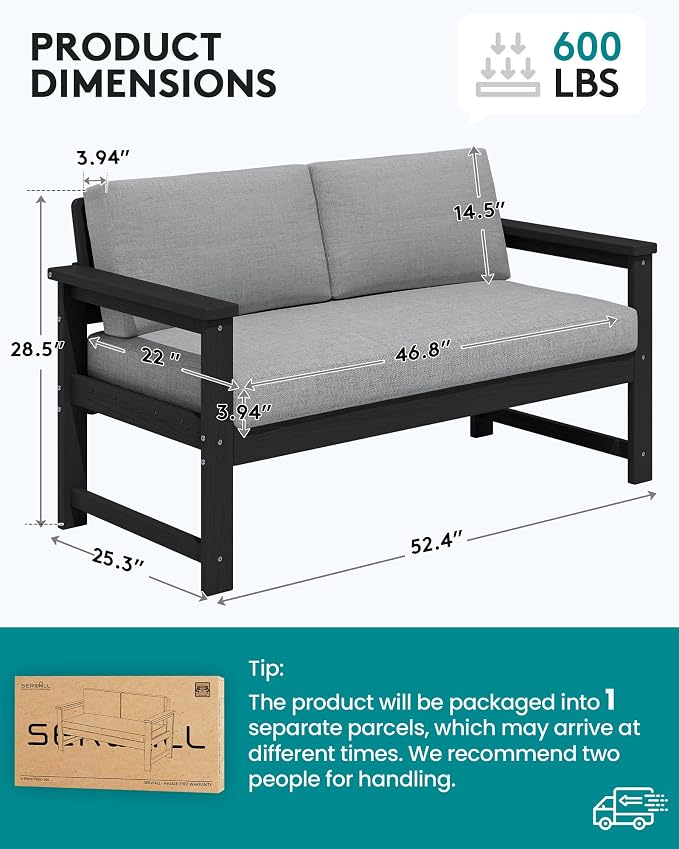SERWALL Black HDPE Outdoor Loveseat - Image 5