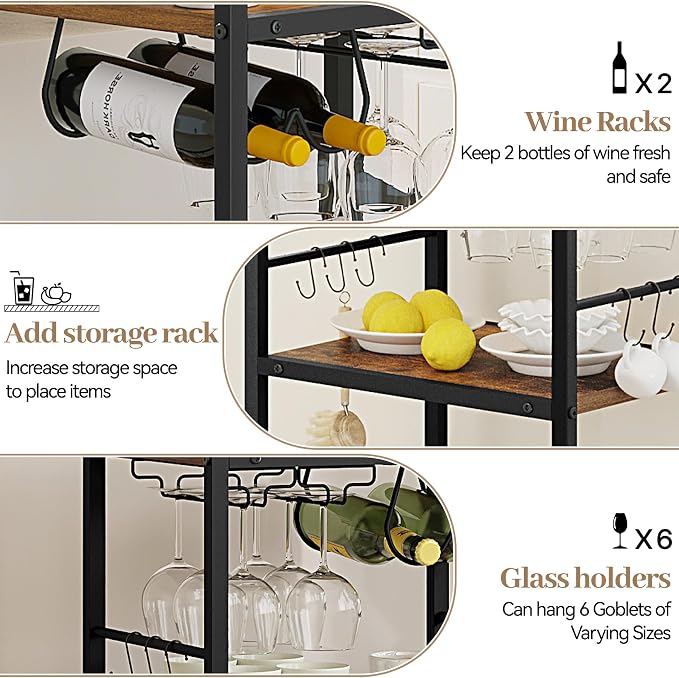 Bar Cart for The Home, 3 Tier Kitchen Carts - Image 5