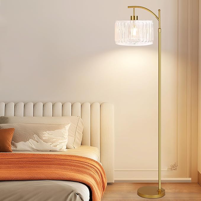 QIYIZM Glass Floor Lamp for Living Room, Brass White Tall Lamp Boho Mid Century - Image 7