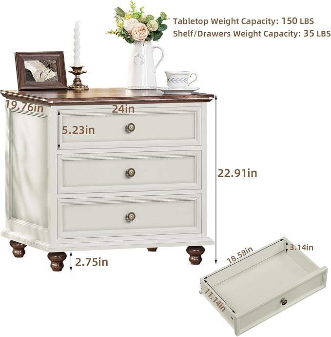 Joaxswe 24" Wide Farmhouse Night Stand, Large End Table - Image 2