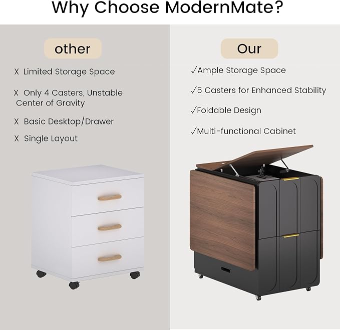 ModernMate 3-in-1 Folding Desk & File Cabinet, Fluted Multi-Storage Workspace - Image 9
