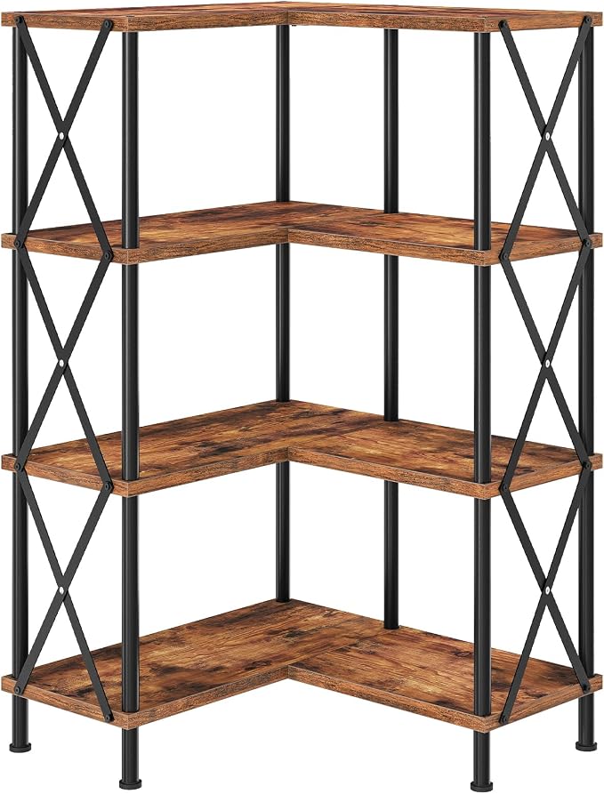 HOOBRO Corner Bookshelf, 4-Tier L-Shaped Bookcase, Industrial Open Display by HOOBRO