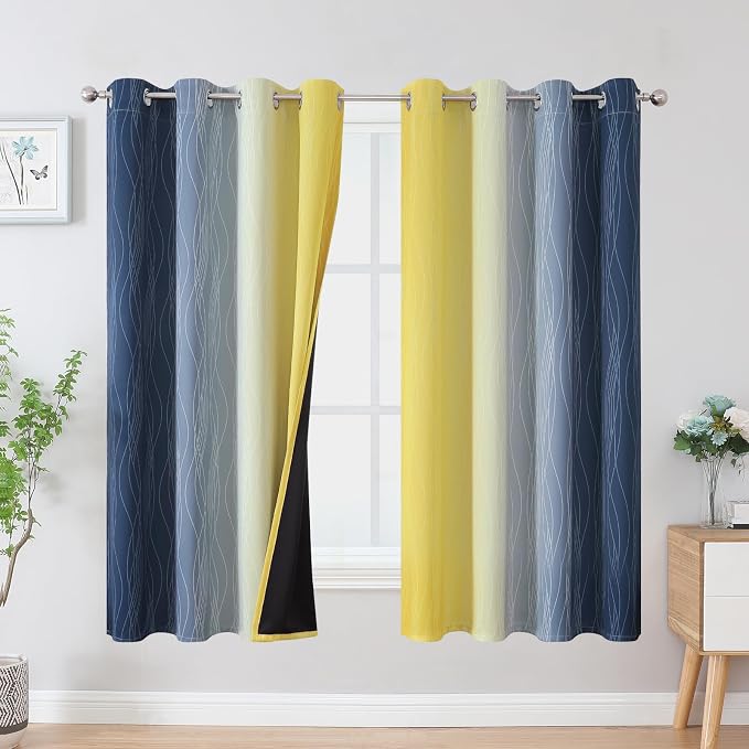 Navy Blue and Yellow Ombre Blackout Curtains by ESTELARTEXTILER