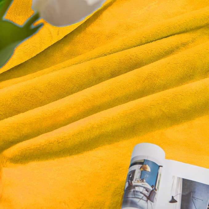 Mustard yellow Fleece Plush Throw Blanket 50"x60"for Couch Fuzzy Cozy | Super - Image 2