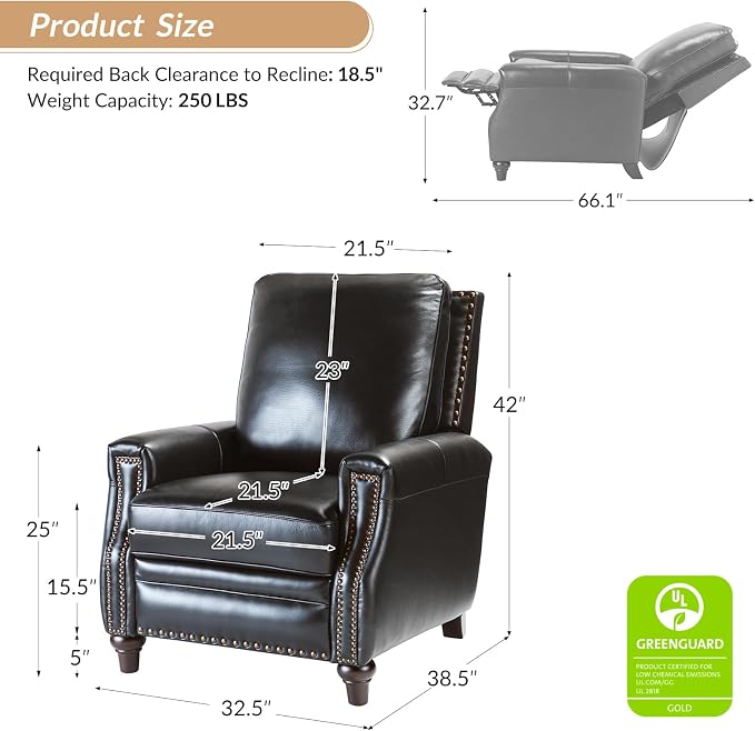 HULALA HOME Genuine Leather Manual Recliner Chair - Image 2