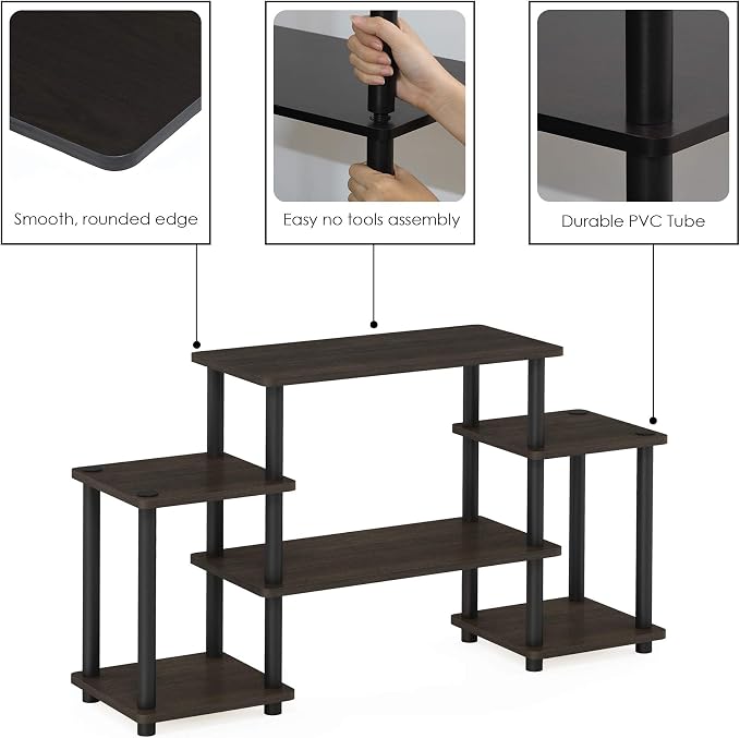 Furinno Turn-N-Tube No Tools Entertainment TV Stands, Dark Brown/Black - Image 5