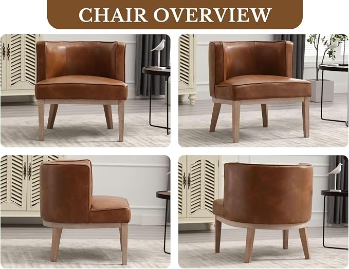 Brown Leather Barrel Chairs Set of 2 - Image 9