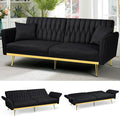 70” Velvet Futon Sofa Bed with 2 Pillows and Adjustable Armrests, Convertible by ACMEASE
