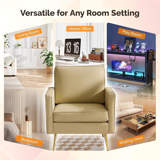 VINGLI Modern PU Leather Accent Chair, Single Sofa Chair - Image 8