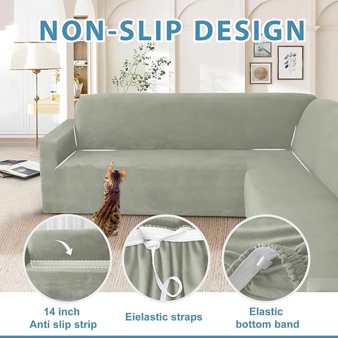 HDCAXKJ Corner Sectional Couch Covers Velvet Stretch L Shape Sofa Cover Soft - Image 4
