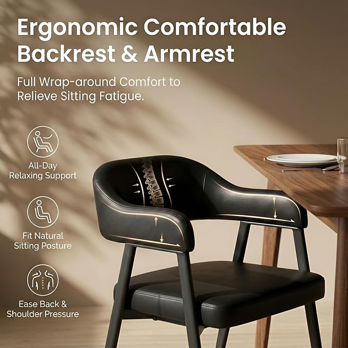 HNY Modern Dining Room Arm Chairs Set of 6, Retro Faux Leather Upholstered - Image 3