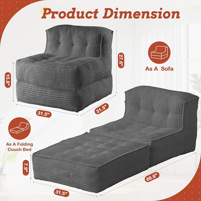 5-in-1 Convertible Folding Sofa Bed, Frameless Convertible Couch - Image 2