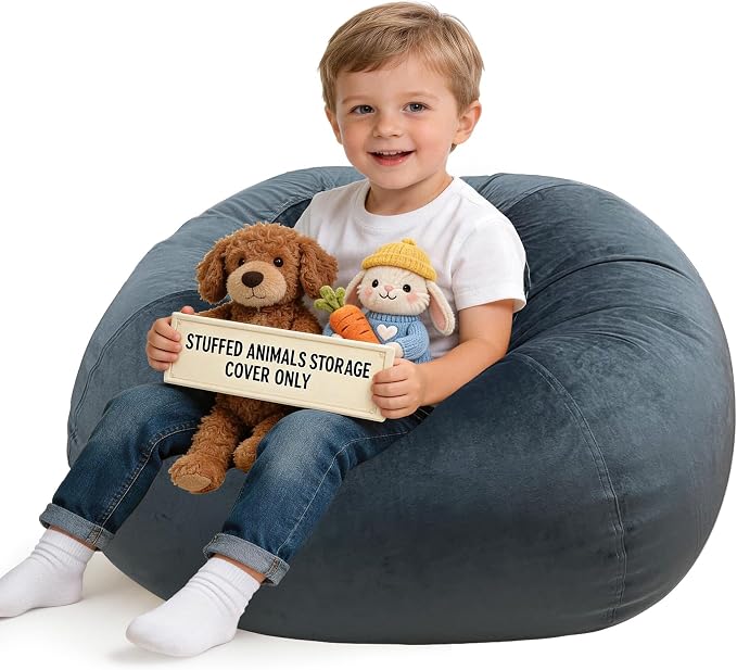 Lukeight Stuffed Animals Storage Bean Bag Chair Cover by Lukeight