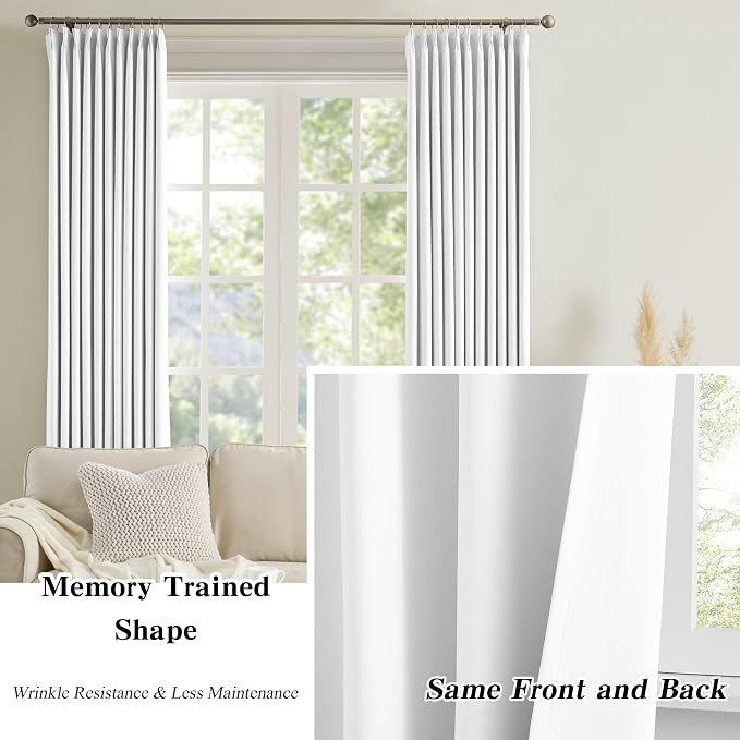 White Curtains 90 Inches Long 2 Panels Aesthetic Pinch Pleated Drapes - Image 6