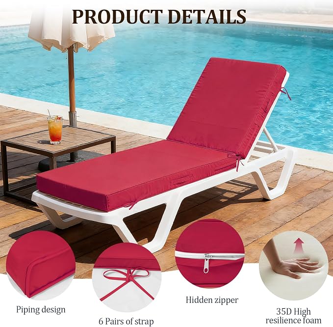 80x26x4in Lounge Cushions for Outdoor Furniture, Outdoor Lounge Chair Cushions - Image 3