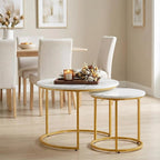 Round Nesting Coffee Table Set of 2, Modern Marble Pattern Wooden Nesting Tables - Image 5