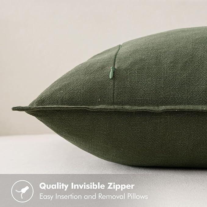 MIULEE Decorative Linen Lumbar Pillow Covers 12x20 Inch Dark Olive Green | Boho - Image 3