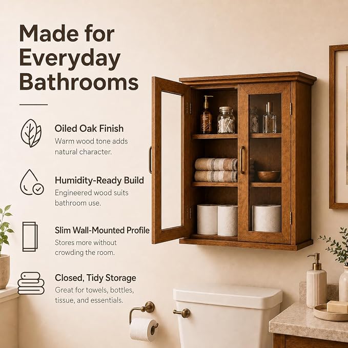 Teamson Home Avery Wooden Over The Toilet Bathroom Removable Wall Medicine - Image 4