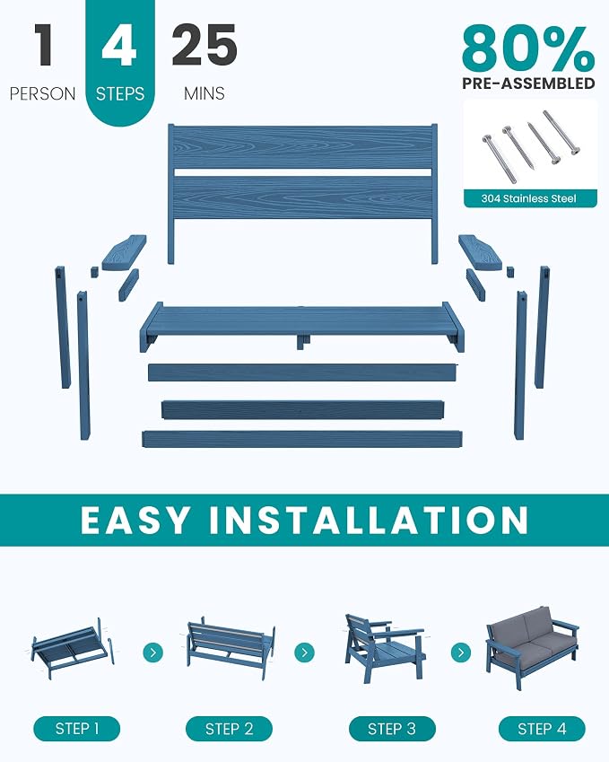 SERWALL HDPE Outdoor Patio Loveseat - Image 8