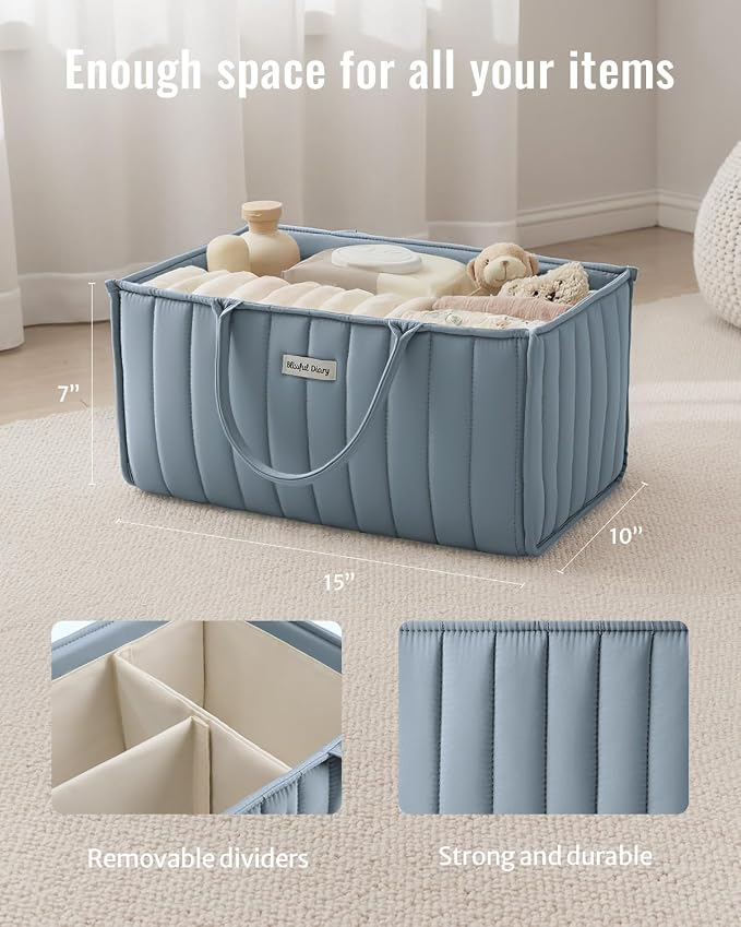 Blissful Diary Baby Diaper Caddy Organizer, Stylish Storage Basket - Image 3