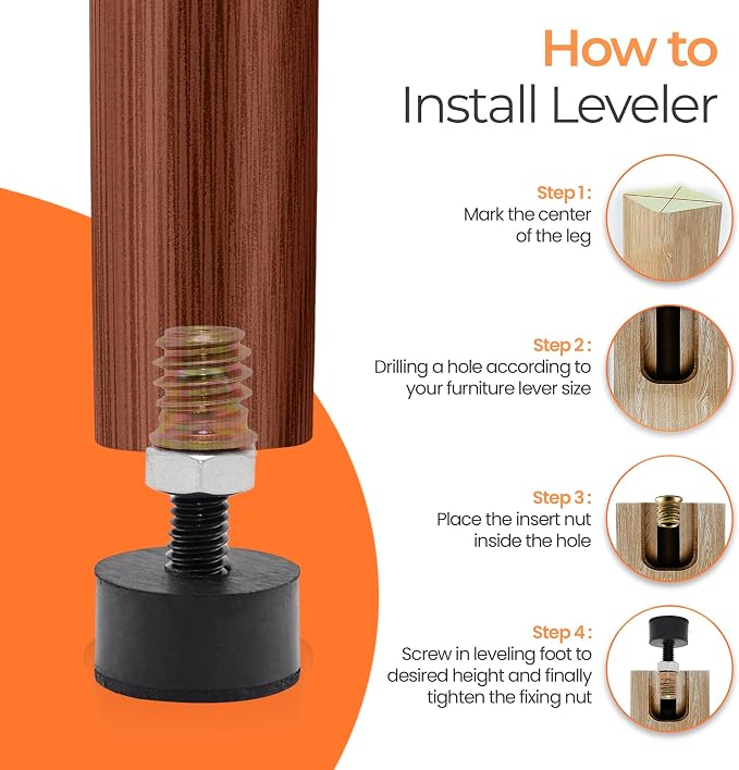 5/16 Rubber Adjustable Furniture Leveler，8 Pack Leveling Feet Screws in Threaded - Image 6