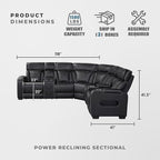 Lexicon 118" Power Reclining Sectional Sofa, Wall Hugger, 2 Recliner Seats - Image 2