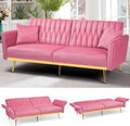 70” Velvet Futon Sofa Bed with 2 Pillows and Adjustable Armrests, Convertible by ACMEASE