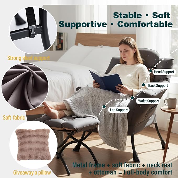 Lazy Chair with Ottoman, Large Accent Chair with Ottoman and a Throw Pillow - Image 3