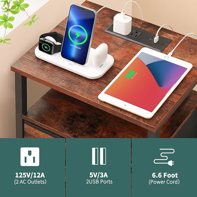 Yoobure Night Stand with Charging Station, 16 Colors LED Nightstand with USB - Image 7