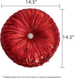 HIG Set of 2 Red Metallic Leather Decorative Round Pleated Throw Pillows | - Image 5
