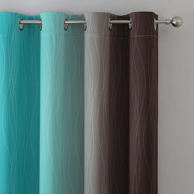 Brown and Teal Ombre Blackout Curtains - Image 4