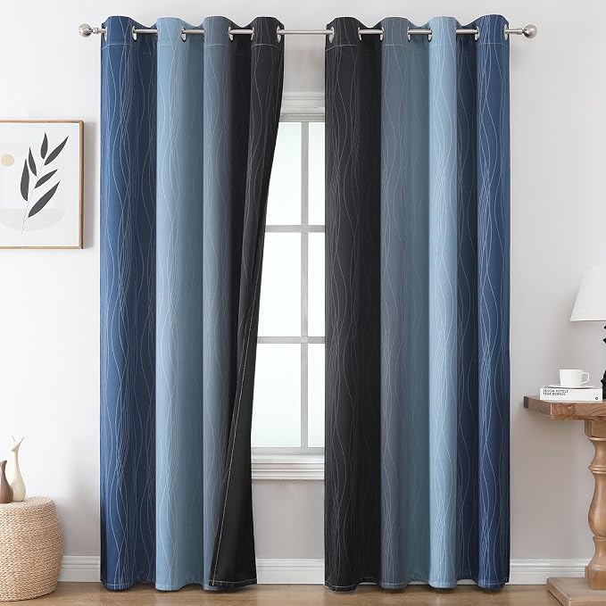 Navy Blue and Black Ombre Blackout Curtains - Image 2