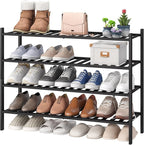 viewcare Black 4-Tier Long Shoe Rack, Bamboo Wood by VIEWCARE