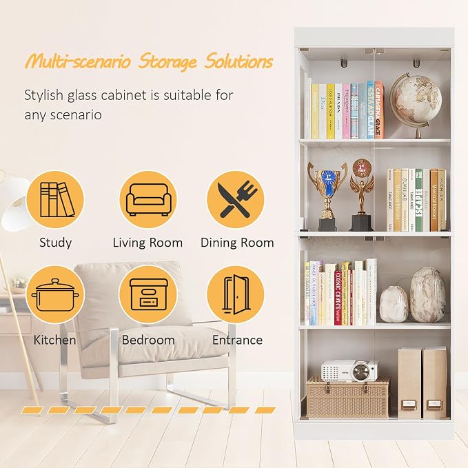 70.1" Display Cabinet with Glass Doors, 4-Tier Curio Cabinet - Image 4