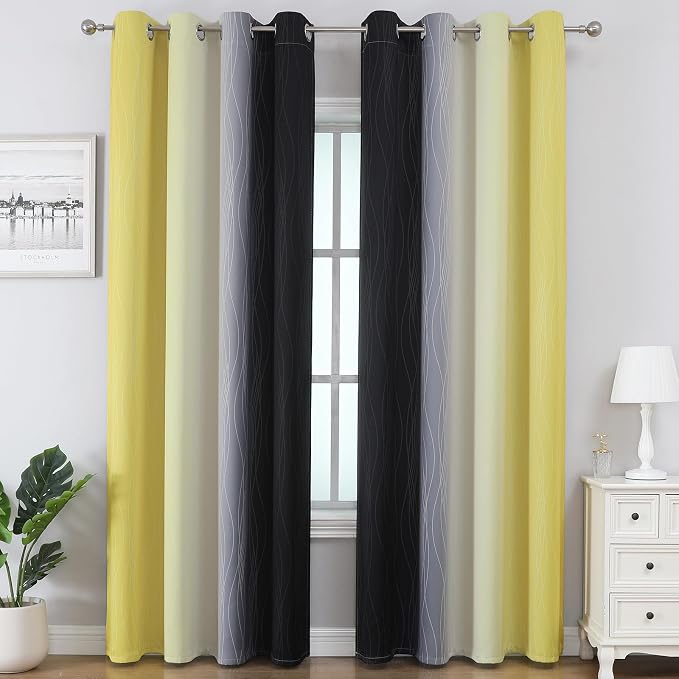 Black and Yellow Ombre Blackout Curtains 84 Inches Long | Room Darkening - Image 2