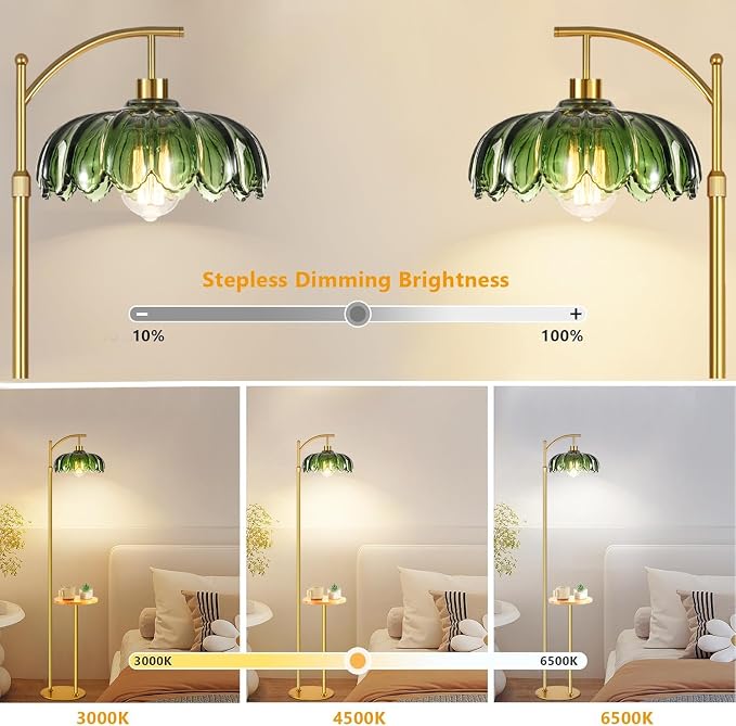 QIYIZM Glass Floor Lamp with Table and Shelves - Image 2