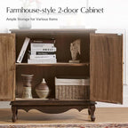 Solid Wood Sideboard with Adjustable Feet, 2 Shelves Storage Accent Cabinet - Image 4