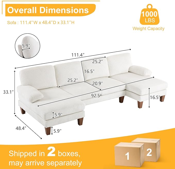 Karl home U-Shape Sectional Sofa Couch 111" Modern 4-Seat Sofa - Image 2