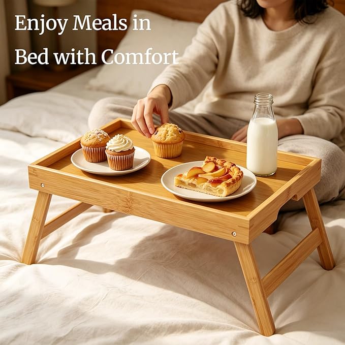 Fibogollo 2 Pack Bamboo Bed Tray Table - Image 2