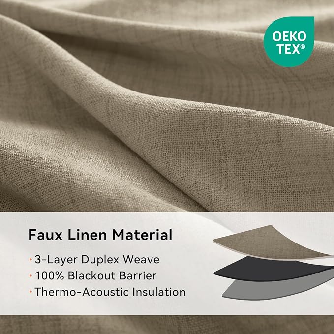 100% Blackout Linen Textured Curtains 90 Inch Long, Plaza Taupe | 100% Blackout - Image 4